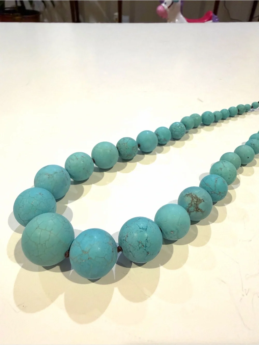 Turquoise Graduated Large Bead Statement Necklace 925 Sterling Silver Clasp